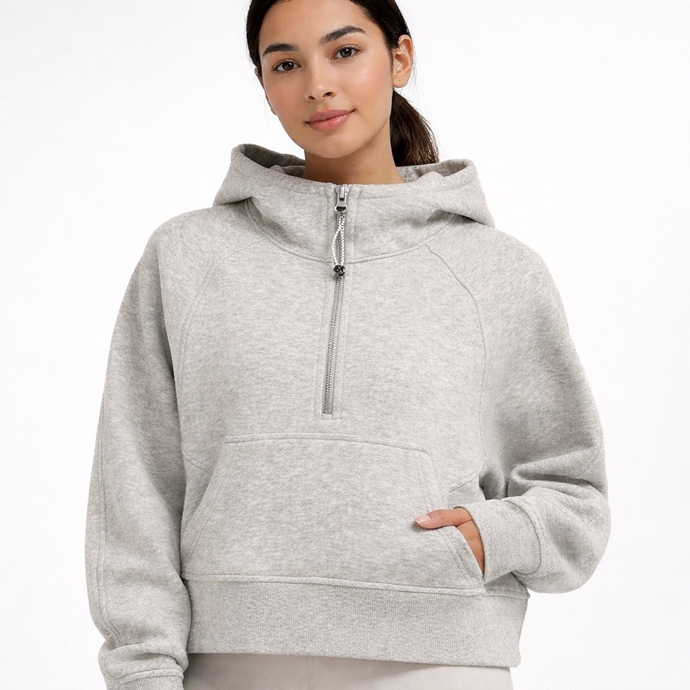 Lululemon Scuba Oversized Half Zip Hoodie‎ XS/S Heathered Grey Cropped